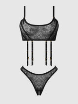 ROSALIE EMBROIDERED LACE GARTER BRALETTE & TANGA SET