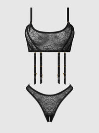 ROSALIE EMBROIDERED LACE GARTER BRALETTE & TANGA SET