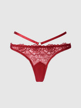 ROSALIE SATIN & EMBROIDERED LACE STRAPPY TANGA
