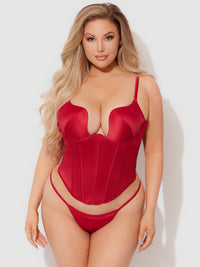 BRIGETA SATIN PLUNGE PUSH UP BUSTIER & G-STRING SET
