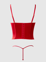 BRIGETA SATIN PLUNGE PUSH UP BUSTIER & G-STRING SET
