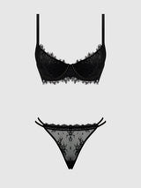 JOCELYN LACE  & SATIN PUSH UP BRA STRAPY THONG SET