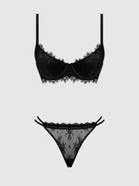JOCELYN LACE  & SATIN PUSH UP BRA STRAPY THONG SET