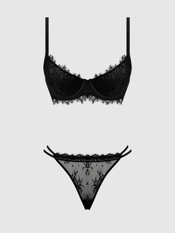 JOCELYN LACE  & SATIN PUSH UP BRA STRAPY THONG SET
