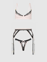 JOCELYN SATIN & LACE PUSH UP BRA, GARTER, & TANGA SET