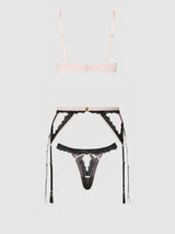 JOCELYN SATIN & LACE PUSH UP BRA, GARTER, & TANGA SET