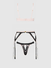 JOCELYN SATIN & LACE PUSH UP BRA, GARTER, & TANGA SET