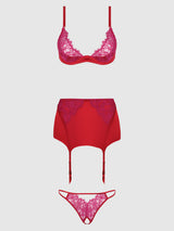 JOCELYN LACE & SATIN BRA, SKIRT & CROTCHLESS G-STRING SET