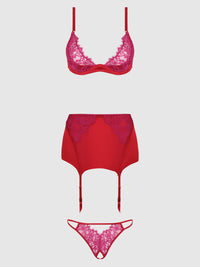JOCELYN LACE & SATIN BRA, SKIRT & CROTCHLESS G-STRING SET