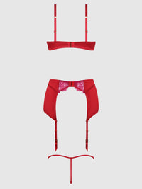 JOCELYN LACE & SATIN BRA, SKIRT & CROTCHLESS G-STRING SET