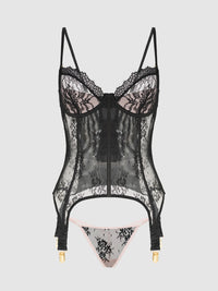 JOCELYN LACE & SATIN UNDERWIRE CORSET & G-STRING SET