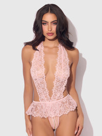 JOCELYN LACE & PEARL CROTCHLESS TEDDY