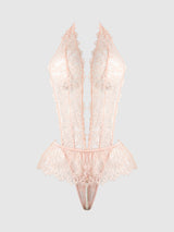 JOCELYN LACE & PEARL CROTCHLESS TEDDY