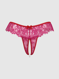 JOCELYN LACE & PEARL CROTCHLESS THONG