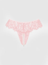 JOCELYN LACE & PEARL CROTCHLESS THONG