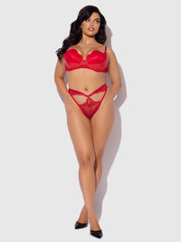 KIKI LACE & FAUX LEATHER BALCONETTE & OPEN BACK HIPSTER SET