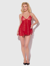 KIKI LACE & FAUX LEATHER DROP OFF BABYDOLL SET