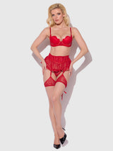KIKI LACE & FAUX LEATHER SKIRTED GARTER BELT