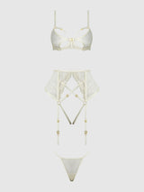 ROSALIE EMBROIDERED LACE OPEN-CUP BRA, GARTER & G-STRING SET