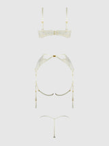 ROSALIE EMBROIDERED LACE OPEN-CUP BRA, GARTER & G-STRING SET