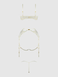ROSALIE EMBROIDERED LACE OPEN-CUP BRA, GARTER & G-STRING SET