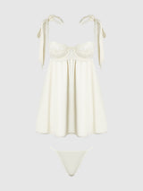 ROSALIE SATIN & EMBROIDERED LACE BABYDOLL & G-STRING SET