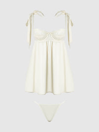 ROSALIE SATIN & EMBROIDERED LACE BABYDOLL & G-STRING SET
