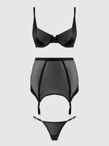 RAQUEL MESH & SILKY MICRO BRA, GARTER SKIRT & G-STRING SET