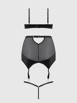 RAQUEL MESH & SILKY MICRO BRA, GARTER SKIRT & G-STRING SET