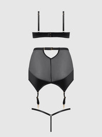 RAQUEL MESH & SILKY MICRO BRA, GARTER SKIRT & G-STRING SET