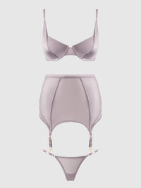 RAQUEL MESH & SILKY MICRO BRA, GARTER SKIRT & G-STRING SET