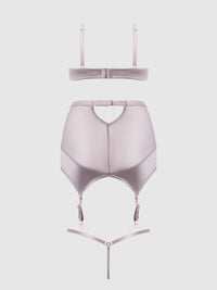 RAQUEL MESH & SILKY MICRO BRA, GARTER SKIRT & G-STRING SET