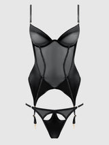 RAQUEL MESH & SILKY MICRO UNDERWIRE BUSTIER & BACKLESS TANGA SET