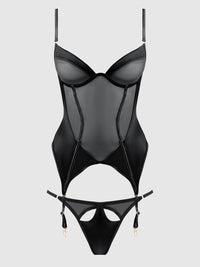 RAQUEL MESH & SILKY MICRO UNDERWIRE BUSTIER & BACKLESS TANGA SET