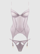 RAQUEL MESH & SILKY MICRO UNDERWIRE BUSTIER & BACKLESS TANGA SET