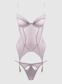 RAQUEL MESH & SILKY MICRO UNDERWIRE BUSTIER & BACKLESS TANGA SET