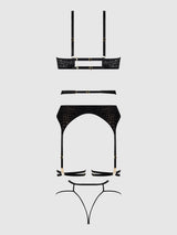 SNAKE VELVET-BURNOUT MESH BRA, GARTER, & BACKESS HIPSTER SET