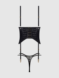 SNAKE VELVET-BURNOUT MESH BUSTIER & THONG SET