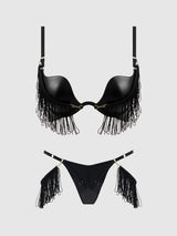 PHOENIX FAUX LEATHER & FRINGE PUSH UP BRA & THONG SET