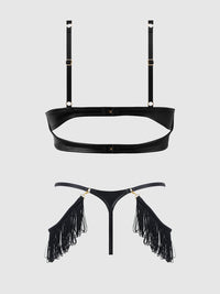 PHOENIX FAUX LEATHER & FRINGE PUSH UP BRA & THONG SET