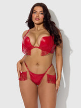 PHOENIX FAUX LEATHER & FRINGE PUSH UP BRA & THONG SET