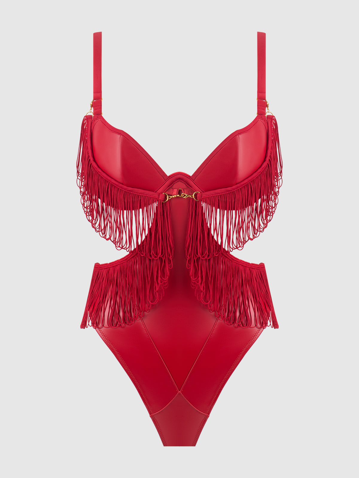 PHOENIX FAUX LEATHER & FRINGE CROTCHLESS TEDDY
