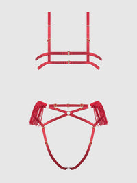 PHOENIX FAUX LEATHER & FRINGE CROTCHLESS TEDDY