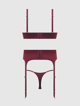 BRIGETA SATIN DEEP PLUNGE PUSH UP BRA, GARTER & THONG SET