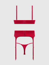 BRIGETA SATIN DEEP PLUNGE PUSH UP BRA, GARTER & THONG SET