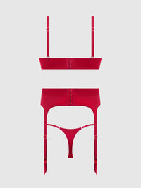 BRIGETA SATIN DEEP PLUNGE PUSH UP BRA, GARTER & THONG SET