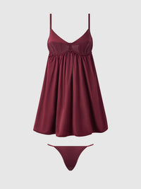 BRIGETA SATIN & MESH CORSETTED BABYDOLL & G-STRING SET