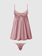 BRIGETA SATIN & MESH CORSETTED BABYDOLL & G-STRING SET