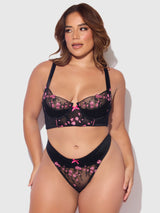 HARPER EMBROIDERED MESH & MICRO LONGLINE BRA & THONG SET