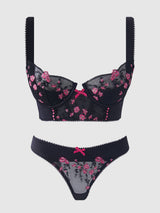 HARPER EMBROIDERED MESH & MICRO LONGLINE BRA & THONG SET